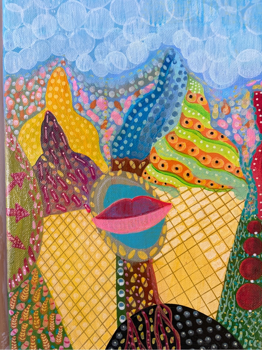 ”Ice Baby” Colorful Painting in acrylic on canvas, 12x12 in.